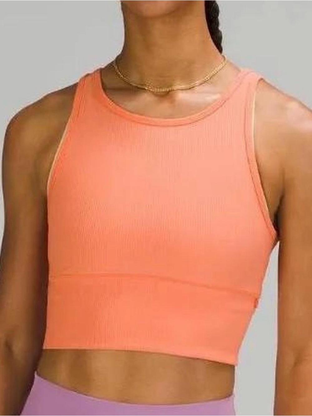 Ribbed Cropped Tank Top in Coral-Orange